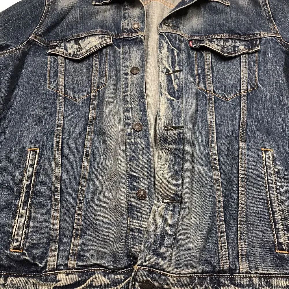 LEVIS Denim Trucker Jacket Men 2XL Faded Distressed Outdoor Red Tab 72334 - Picture 4 of 16